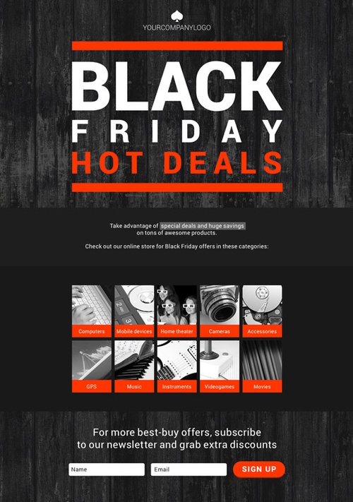 Professionelles Black Friday Landing Page Template von Getresponse