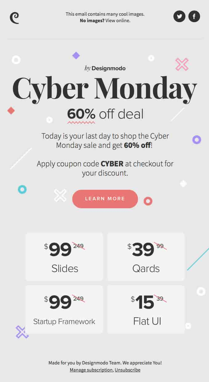 Cyber Monday Email von Designmodo