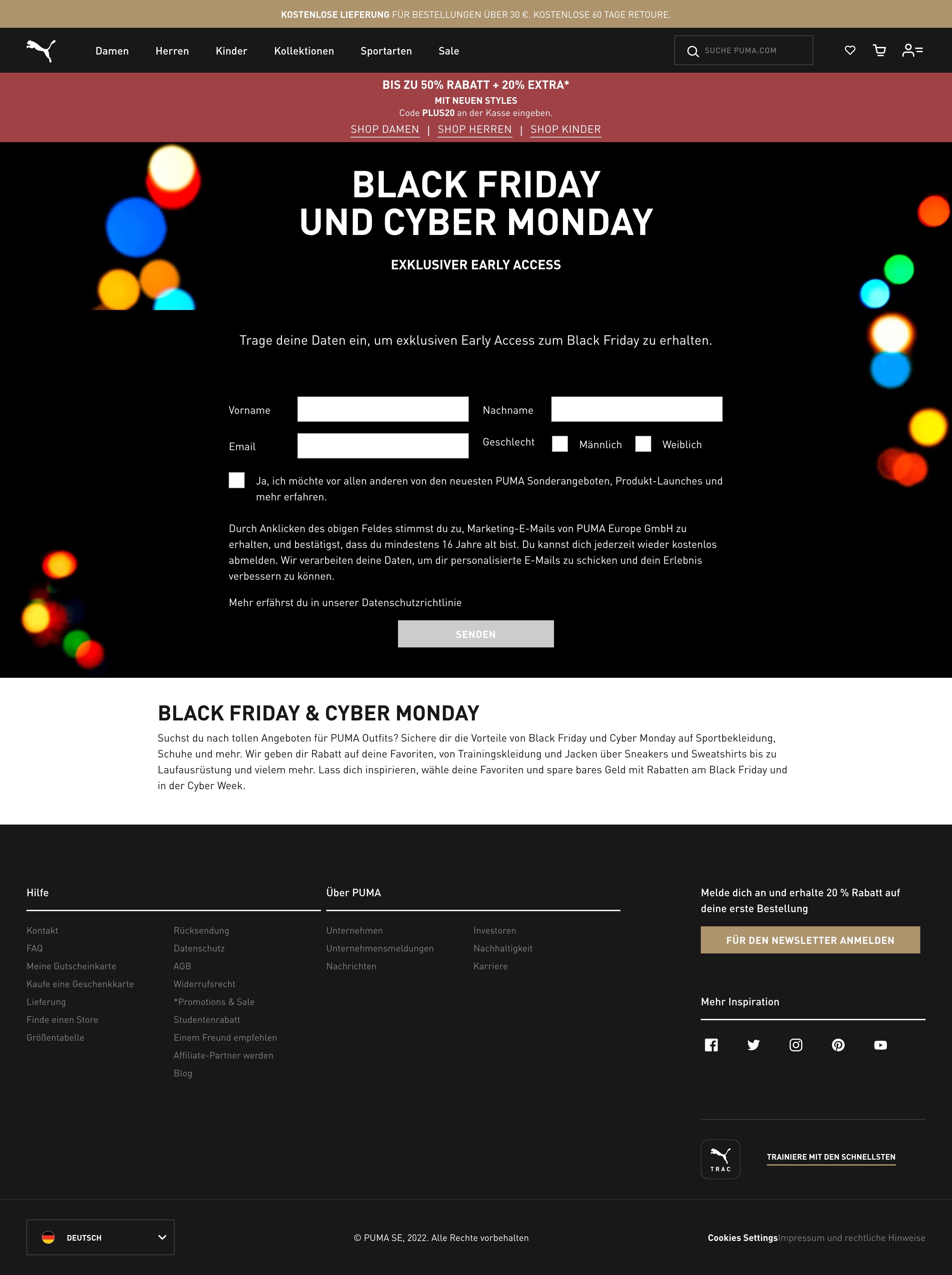 PUMA Black Friday und Cyber Monday Landing Page