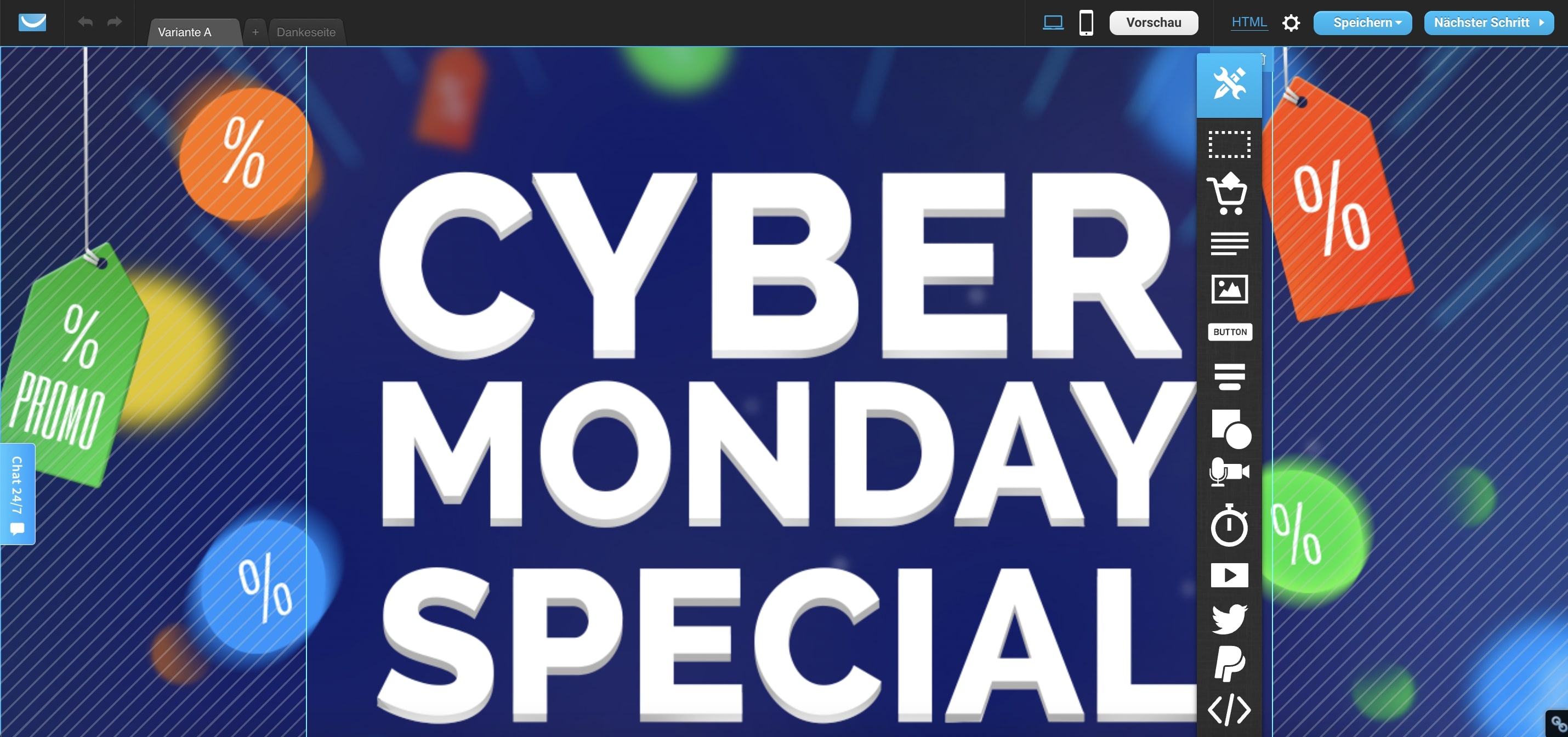 Cyber Monday Landing Page im GetResponse Landing Page Editor