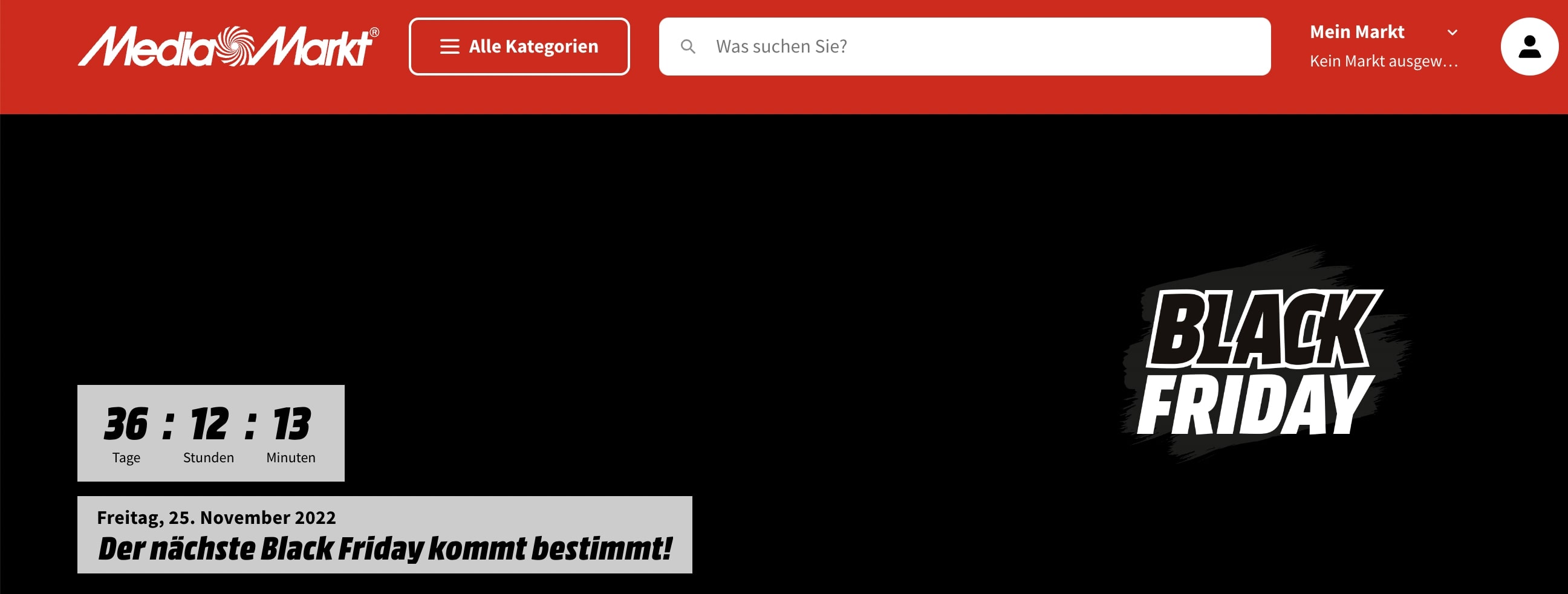 Countdown Timer auf der Black Friday Landing Page von MediaMarkt