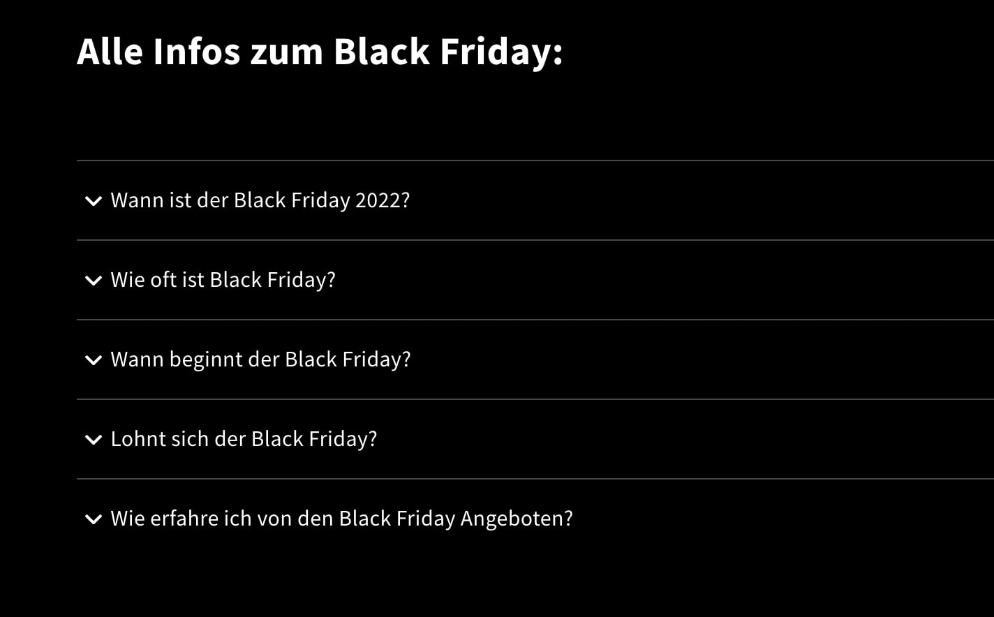 FAQ Passage von der Black Friday Landingpage von Mediamarkt AT