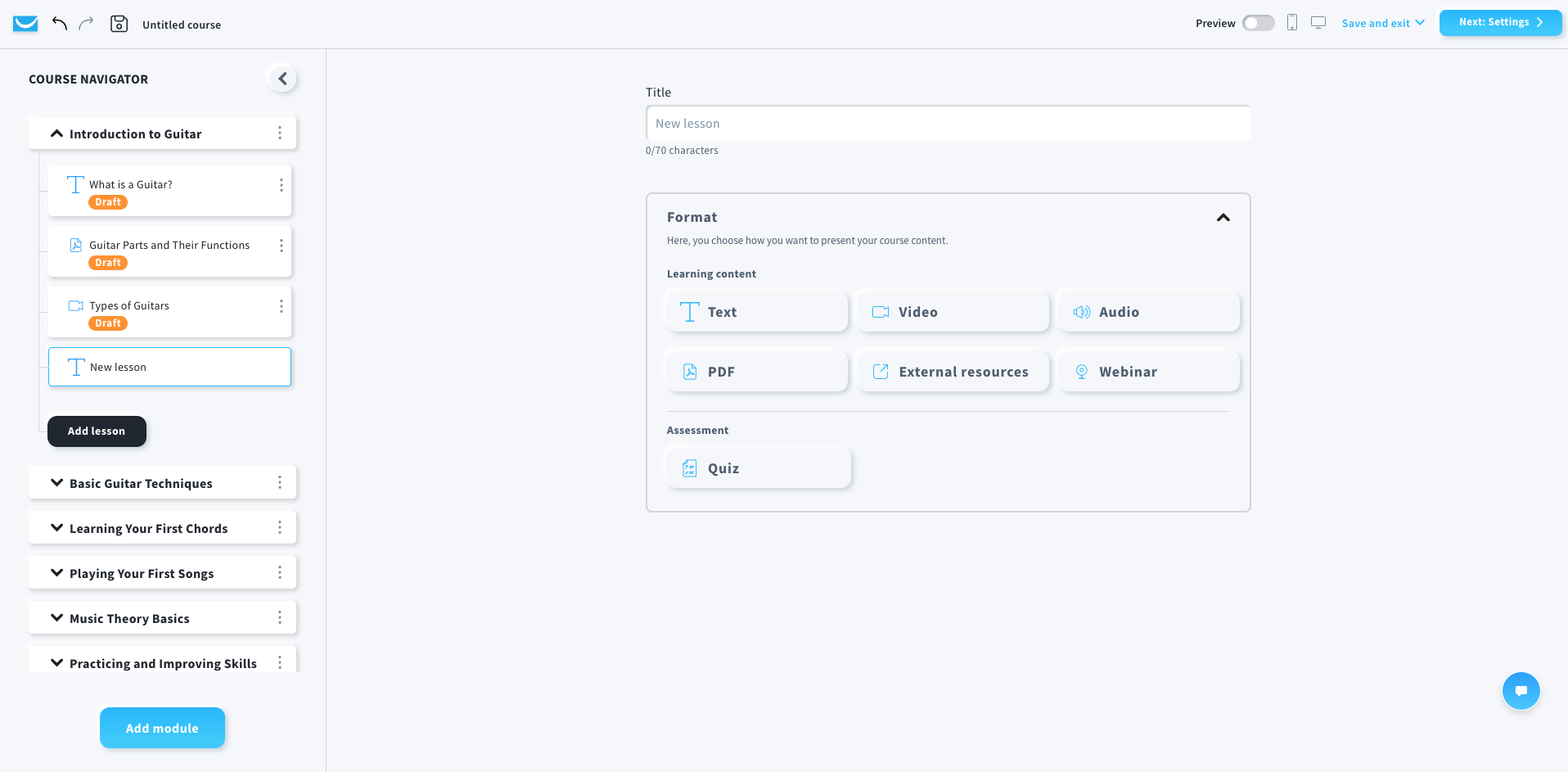 An example of a course outline created inside the GetResponse Course Creator