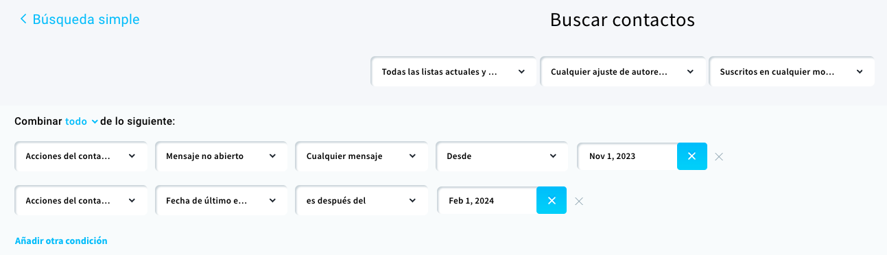 búsqueda avanzada de contactos en getresponse